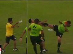 NESTVARNE SCENE NA FUDBALSKOJ UTAKMICI! Trener krenuo sa staklenom flašom, sudija ga brutalnim MMA potezom patosirao! Policija odmah uletela na teren WJaXyx2l