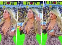 VODITELJKA JEDVA USPELA DA OBUZDA GRUDI USRED UKLJUČENJA: Dubokim dekolteom napravila pravu pometnju na stadionu! (FOTO I FOTO) xe9jodM8